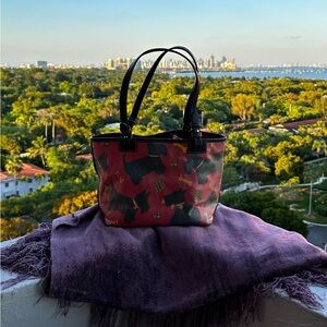 Vintage Dooney & Bourke Scottie Dog Coated Canvas Tote Bag Leather Trim Plaid